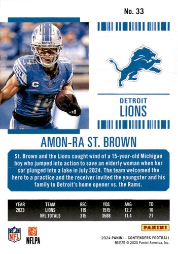 Mojo Panini Contenders #33 Amon-Ra St. Brown 2024 - Imagen 2 de 2