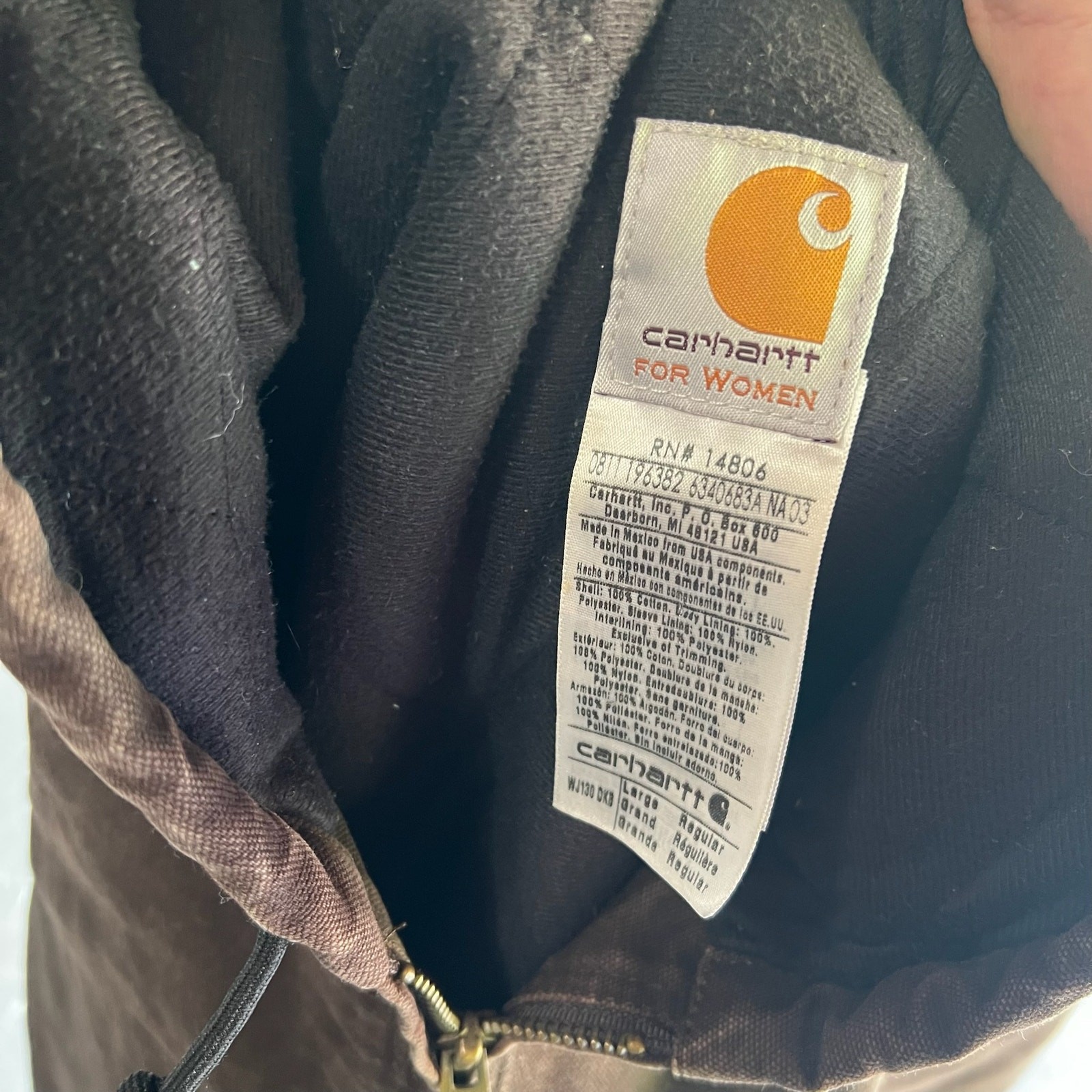 Carhartt WOMENS WJ130 DKB brown hooded work wear jacket Large image 5