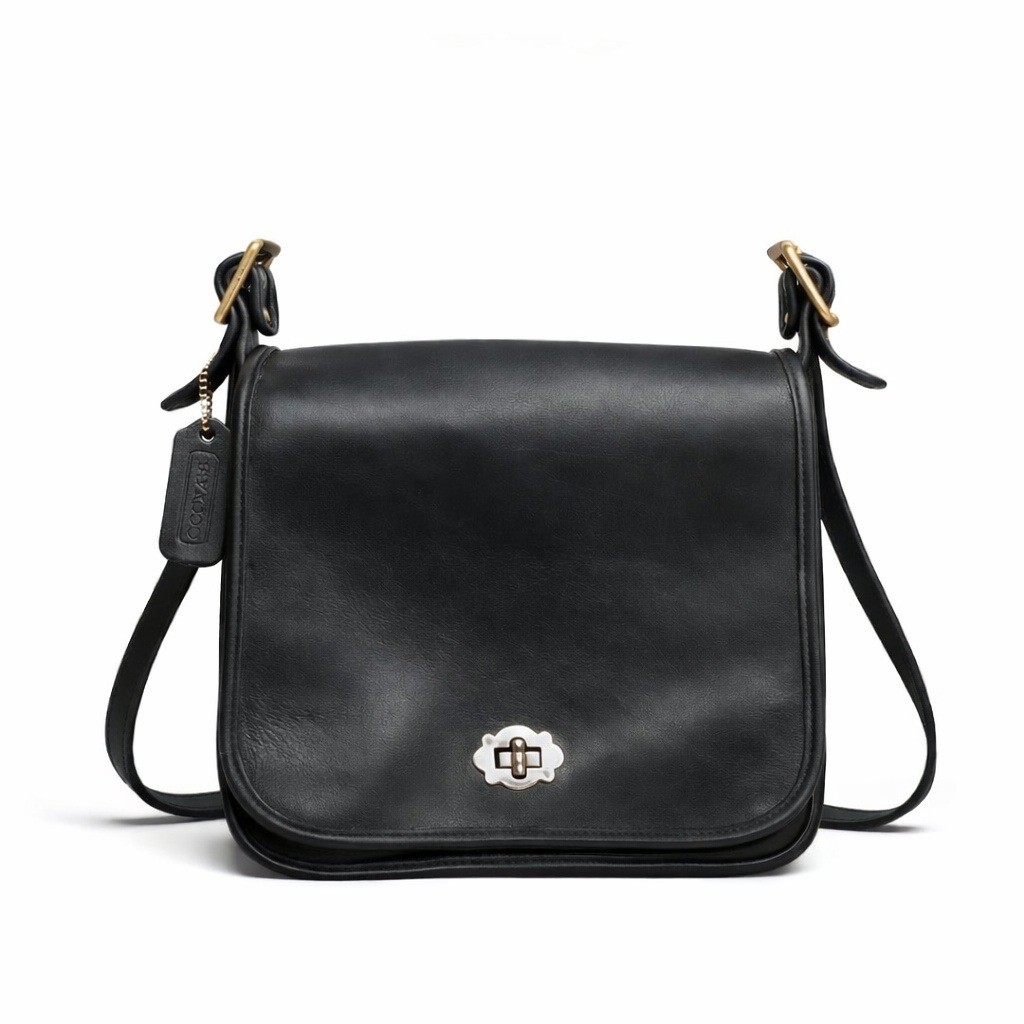 Vintage Coach Crossbody Bag Black Leather Turnlock Flap NYC USA Classic