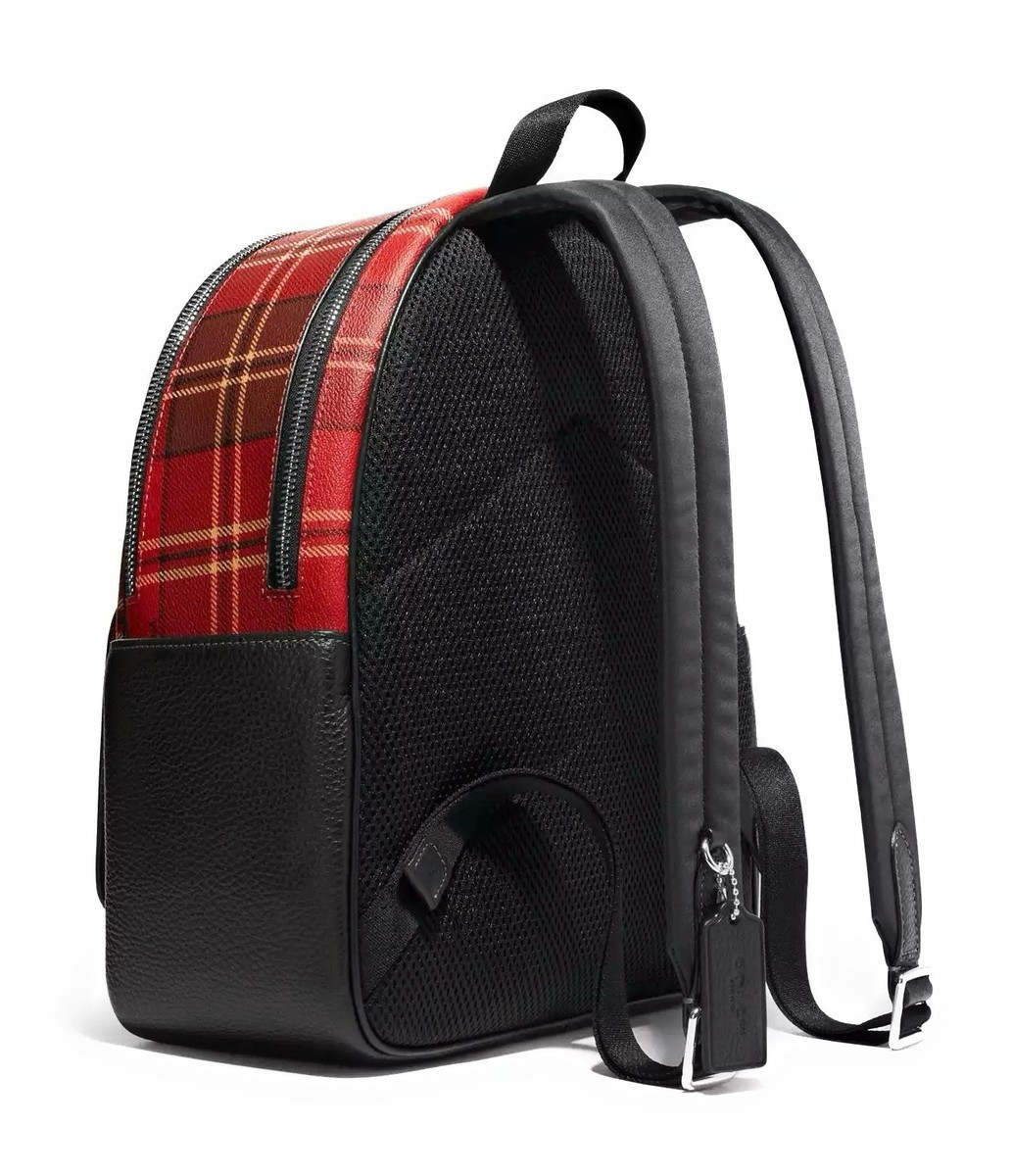 NWT COACH Women's Court Backpack In Canvas Leather Tartan Plaid