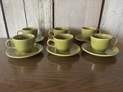 VTG Fiestaware Turf Green Cup & Saucer Set of 6 Ironstone Homer Laughlin