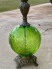 VINTAGE MIDCENTURY GRAPE PATTERN GREEN GLASS HURRICANE LAMP — photo 1