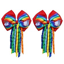 4.7" Rainbow Hair Bow Clips,Big Tassel Korker Cheer Bow Alligator Barrettes H...