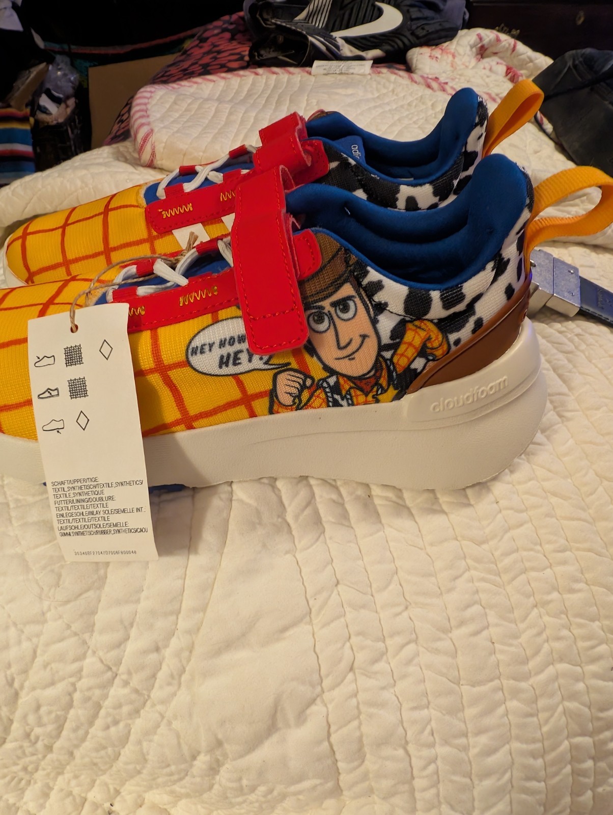 SAOLA Adidas Racer TR21 taglia 2 Woody Disney Toy Story semi solare oro bambini Cloudfoam