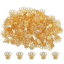 Flower Bead Caps, 100Pcs 15x12mm Hollow Metal Spacer Bead End Caps Rose Gold