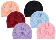 Newborn Girls Cotton Linen Cap With Big Bow Infant Hat 024 Months
