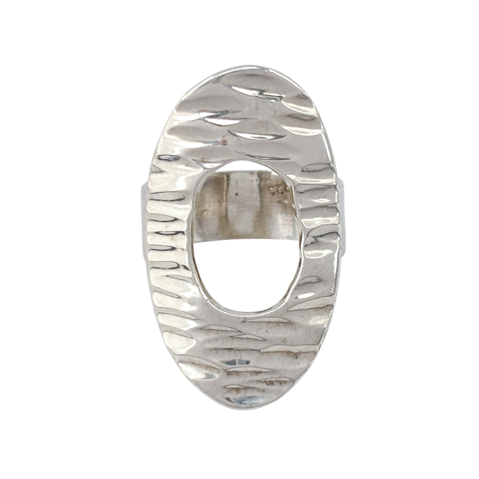 Hammered Oval Disk Statement Ring | Vintage Sterl… - image 2