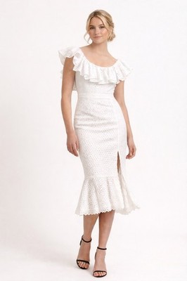 knee length dresses for ladies White Broderie Anglaise Cotton Mini Dress  Ro&Zo