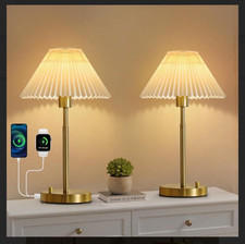 Bedside Table Lamp Set of 2: Dimmable Nightstand Bedside Lamps w/ USB A  C Port