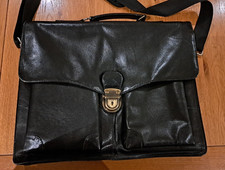 Black Soft Leather Briefcase, Lined with Pockets, Pen Holder, Shoulder Strap etc