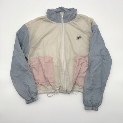 Puma Womens Colorblock Windbreaker Jacket Pastel Pink Blue Cream Full Zip Medium