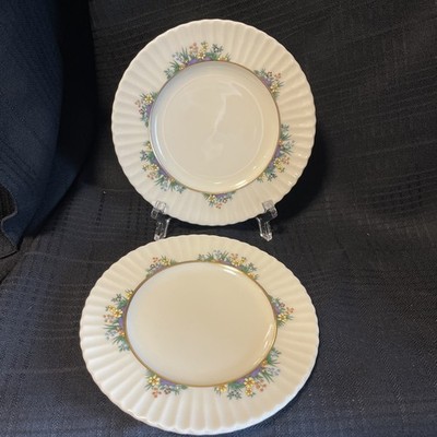 Vintage Lenox Rutledge Bread Plates Raised Enameled Flowers 6 3/8  Set Of 2