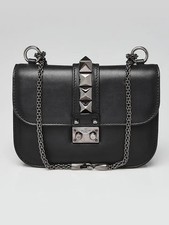 Valentino Gravani Noir Glam Lock Mini Leather Silver Chain Bag