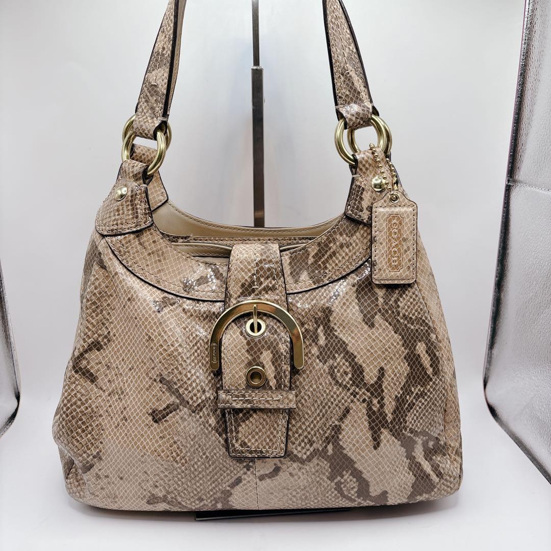 COACH Soho Python Pattern Shoulder Bag PVC Beige … - image 1