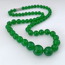 Natural Jade Necklace Graduated Green Bead Vintage Statement Strand Timeless VTG