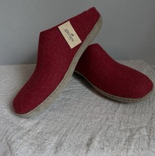Men  s Glerups Slippers Red Leather Sole Slip On Shoe Size 46 / 12 Wool Sheepskin