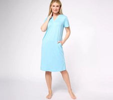 Cuddl Duds Jade Infused Split Neck Lounge Dress Light Blue M New