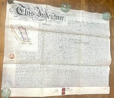 Huge Original London Real Estate Deed, Vellum, Signed, 1877, Ornate, Colorful