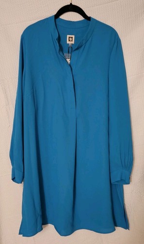 Ladies 1X Anne Klein Long Sleeve Tropical Blue Lightweight Tunic Blouse NEW - Picture 3 of 18