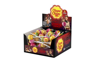 1 BOX - CHUPA CHUPS x STRANGER THINGS - 50 LOLLIPOP = 600G - 5 MYSTERY FLAVOURS