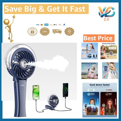 #ad Royal Blue 4000mAh Rechargeable Handheld Misting Fan Portable AC $52.55