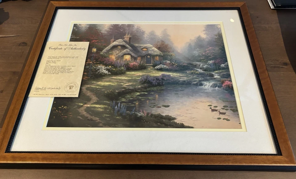 Thomas Kinkade Everett's Cottage 16 x 20 arte enmarcado litografía certificado de autenticidad incluido Foto 4 de 4