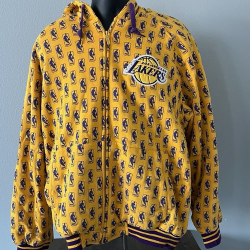 Vintage 90s Los Angeles Lakers Jacket Large Zip Up Hoodie Carl Banks G-111 NBA
