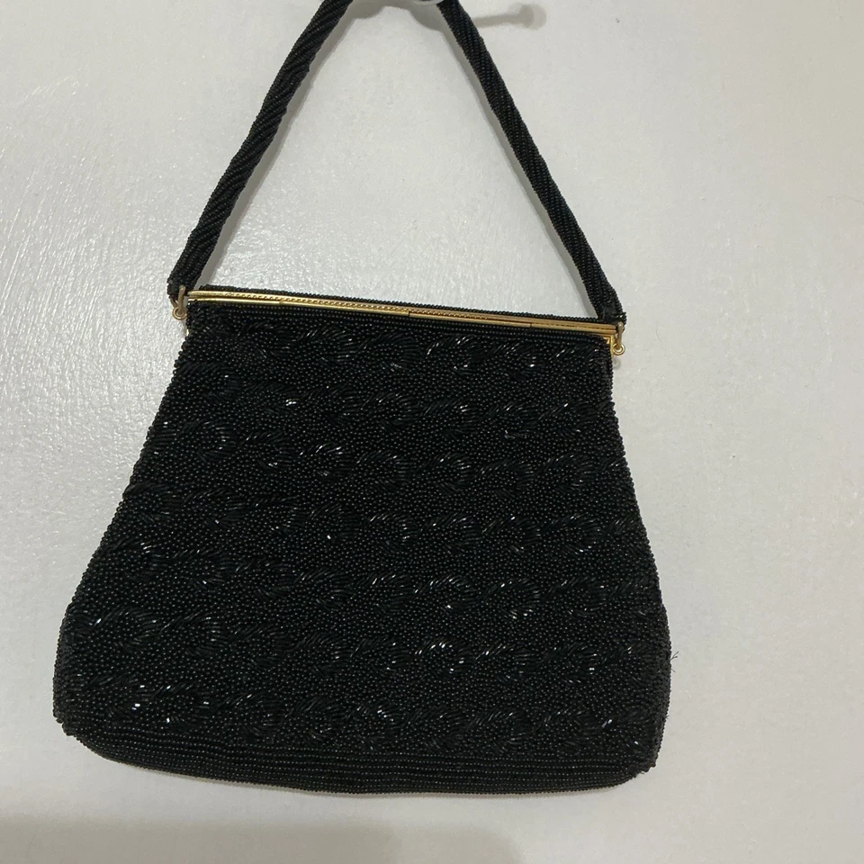Vintage Hand Beaded Black Evening Bag Made in Hong Kong  - Image 3 of 4