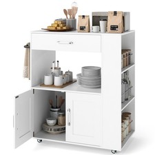 COSTWAY Rolling Kitchen Island on Wheels with Large Drawer