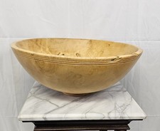 Large Hand Turned Carved Wooden Bowl 16 1/2 Inches Box Elder