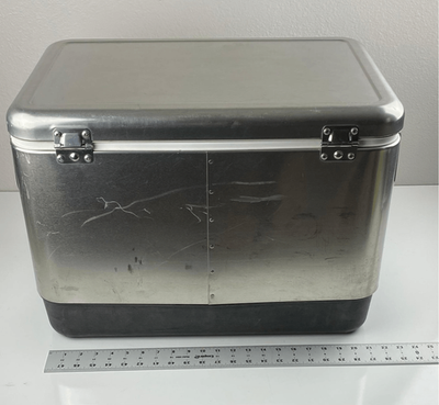 Vintage Coleman Stainless Steel Belted Cooler Ice Chest Model 6150