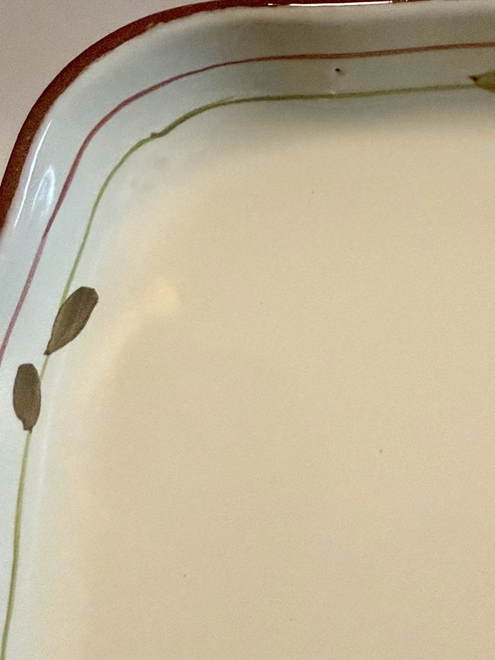 CRATE & BARREL 12.5” Square Ceramic Tray – Botanical Motif – Rustic Decor - Image 4 of 4