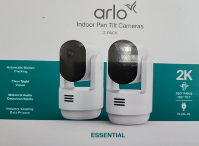 Arlo Essential Indoor Pan Tilt Security Camera 2K 2025 Plug-In 2 Cam Set White