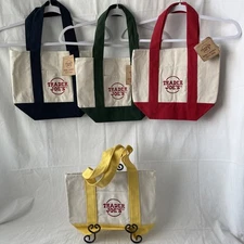 Trader Joes Mini Canvas Tote Bag Set Of 4 Colors Red Green Blue Yellow NEW
