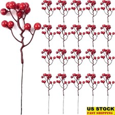 25pcs Artificial Red Berry Stems Xmas Decor DIY Craft Floral Arrangements New