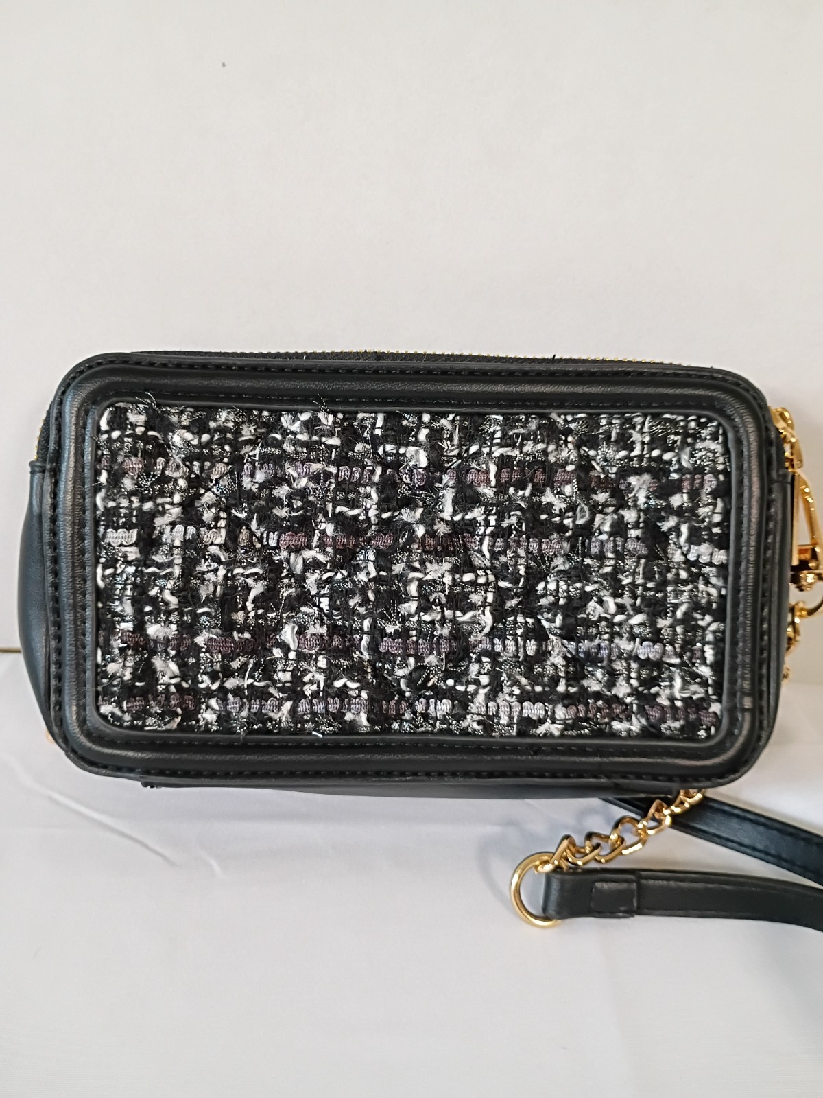 Anne Klein Black & White Tweed Double Zip Crossbody Bag 9"x5" RARE Hard To Find image 5