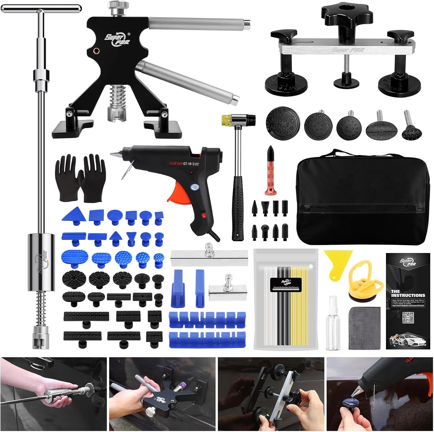 Kit outils débosselage sans peinture avec ventouses bleues renforcées en nylon