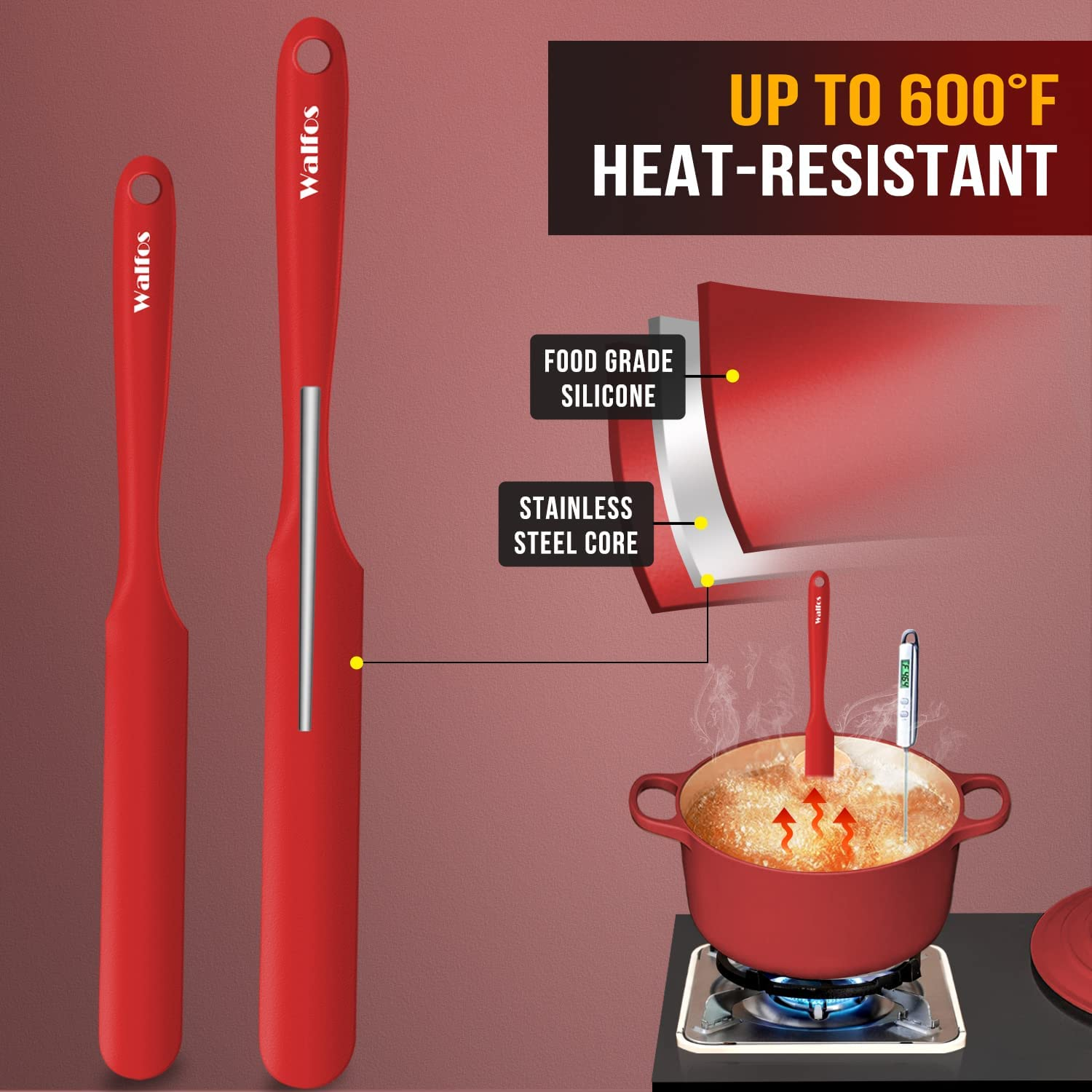 Silicone Jar Spatula 600ºf Heat Resistant Kitchen Spatulas(2Pcs