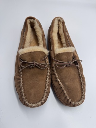 L.L. Bean Men Moccasin Suede Good Wicked Sherpa Lined Slipper Tan 264593 Sz 10 - Picture 9 of 10