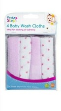 Baby Wash Cloths PINK Face Body Towel Soft Flannel Machine Wash 2 x 4 Pack 0m+