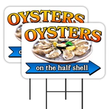 OYSTERS 2 Pack Double-Sided Yard Signs 16" x 24" with Metal Stakes (Made in Texa