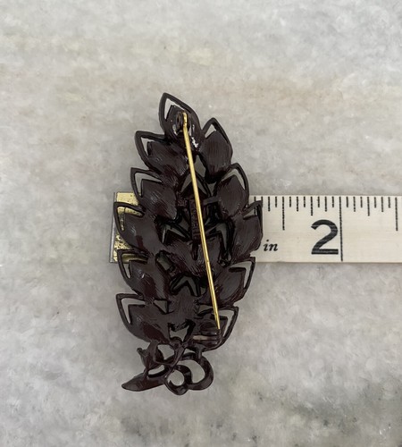 Beautiful Vintage Rhinestone M Jent Rhinestone Leaf Leaves Brooch Pin - Picture 5 of 5
