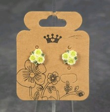 Rose Stud Earrings Green Bouquet Stainless Steel Post Butterfly  Silicone Backs