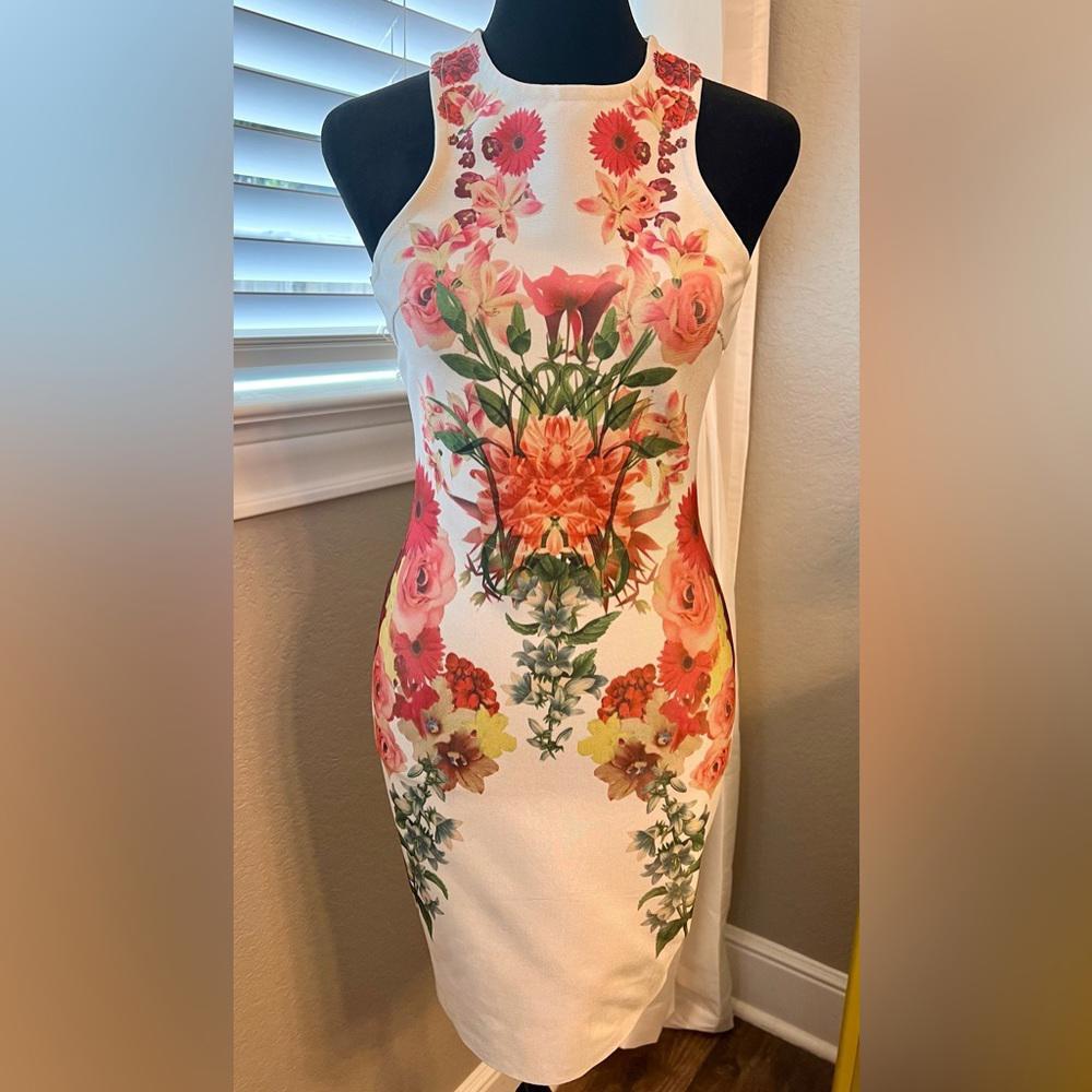 Forever 21 midi dress. White w/ red, orange \u0026 green floral detail. Form  fit. S | eBay