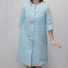 Vintage 60s Quilted Rosette Robe Warm 3/4 Sleeve Cutesy Robe