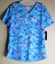 Scrubstar Women's Scrub Top, Blue with Snowflakes, V-Neck, Size Medium