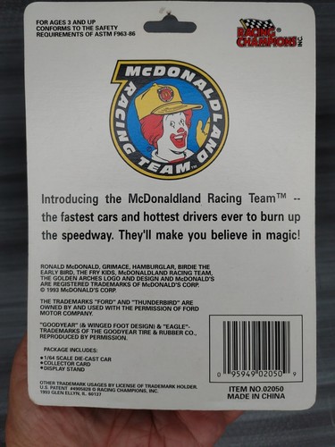 Campeones de carreras McDonaldland Racing Team 1994 edición divertida tarjeta con soporte de coche MIRA - Imagen 6 de 18
