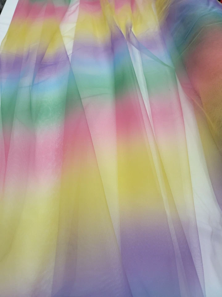 Multi color Tulle Fabric By The Yard Rainbow Italian Tulle Striped Clothing - Image 4 of 4
