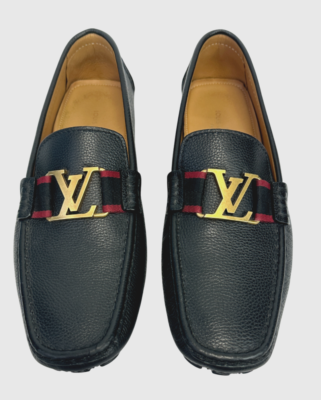 LOUIS VUITTON Calfskin Monte Carlo Moccasin Loafers 8.5 Black Mens