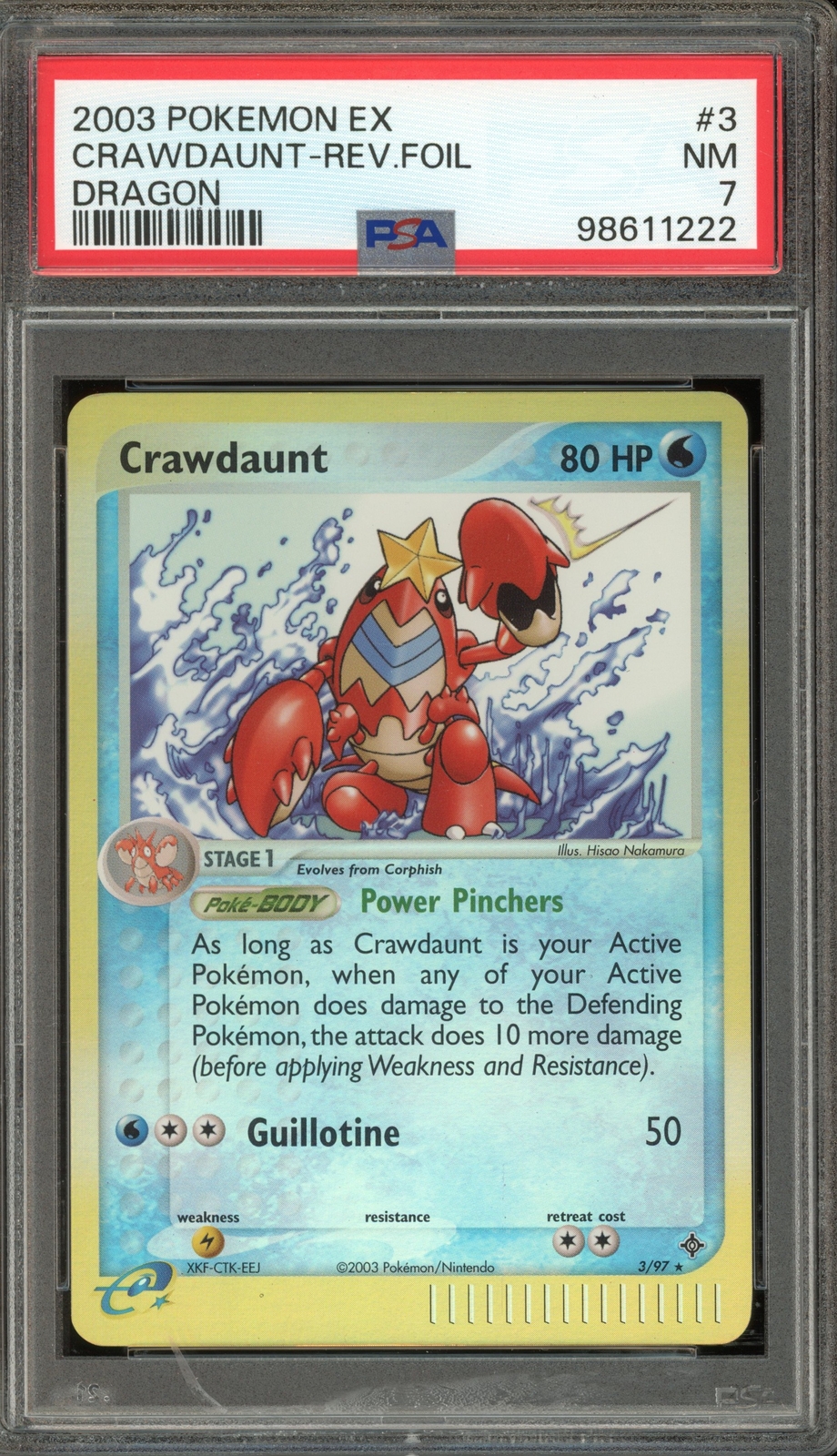 Pokemon Crawdaunt EX Dragon Reverse Holo Rare #3 PSA 7